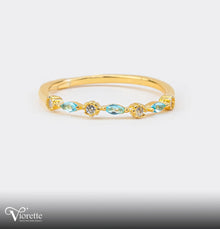Viorette ring in gold-plated 925 sterling silver with aqua-blue zircon stones