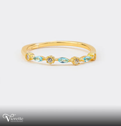 Viorette ring in gold-plated 925 sterling silver with aqua-blue zircon stones