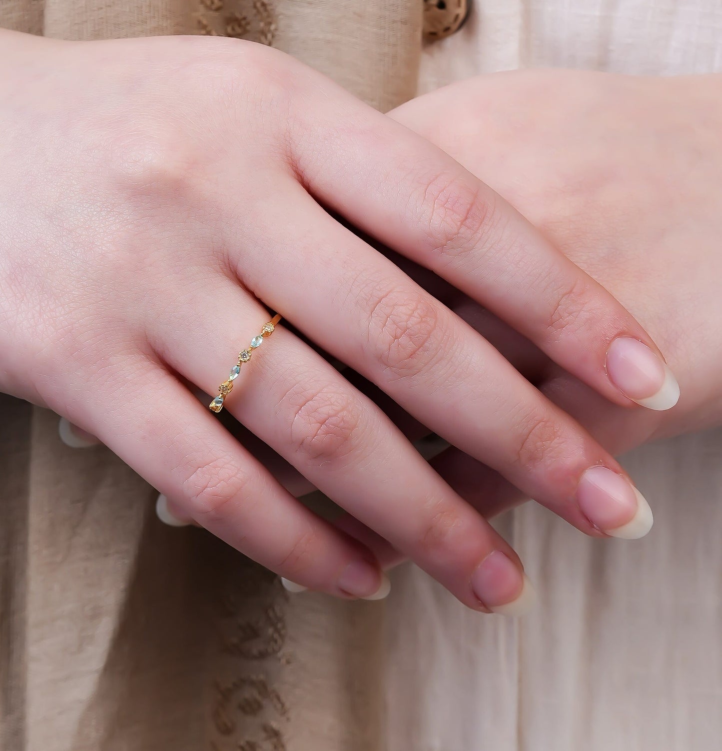 Viorette ring in gold-plated 925 sterling silver with aqua-blue zircon stones