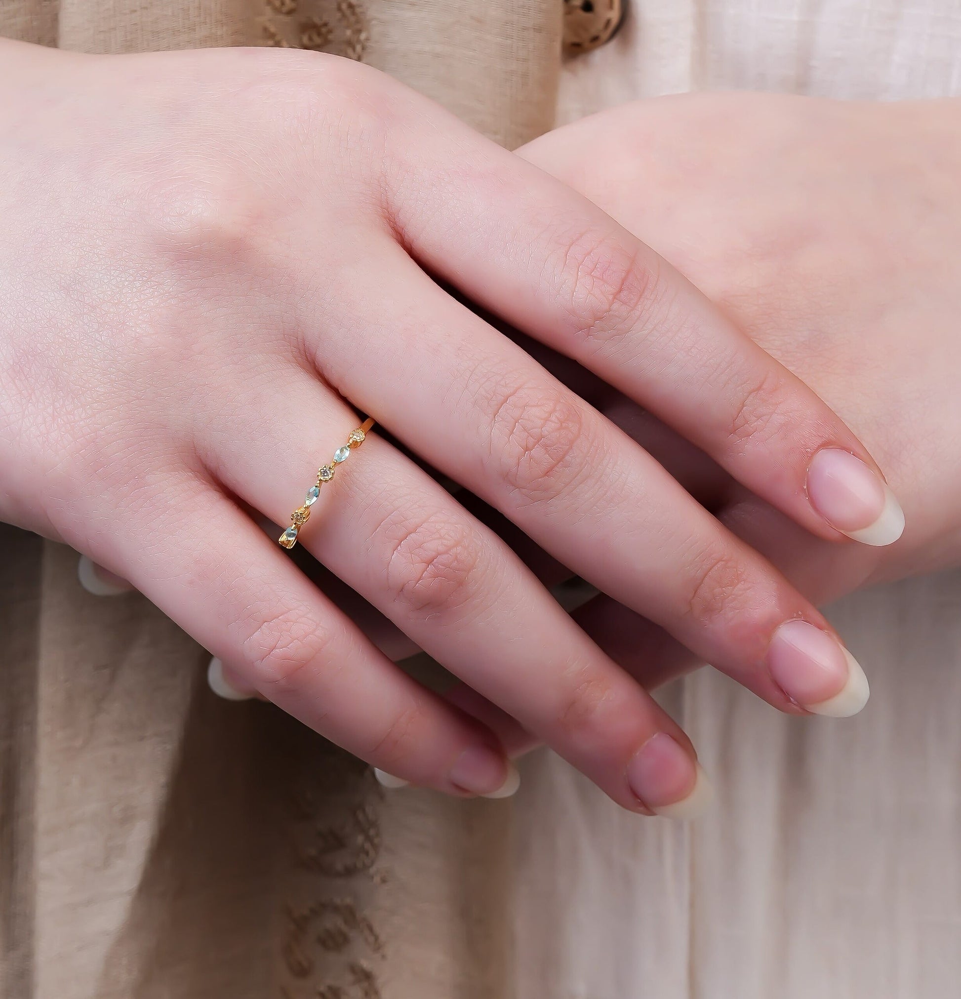 Viorette ring in gold-plated 925 sterling silver with aqua-blue zircon stones