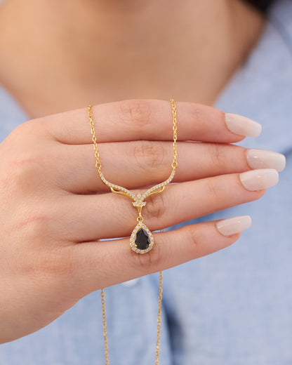 Viorette Radiance teardrop necklace in 925 sterling silver with a midnight black zircon teardrop pendant