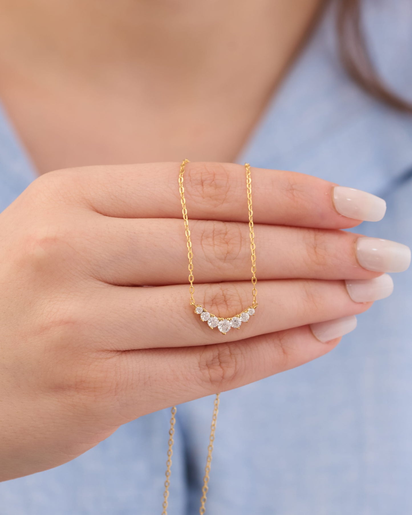 Viorette Radiant Arc necklace in gold-plated 925 sterling silver with a pave-set arc pendant