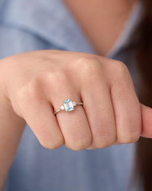 Ethereal Sky Blue Emerald-Cut Silver Ring