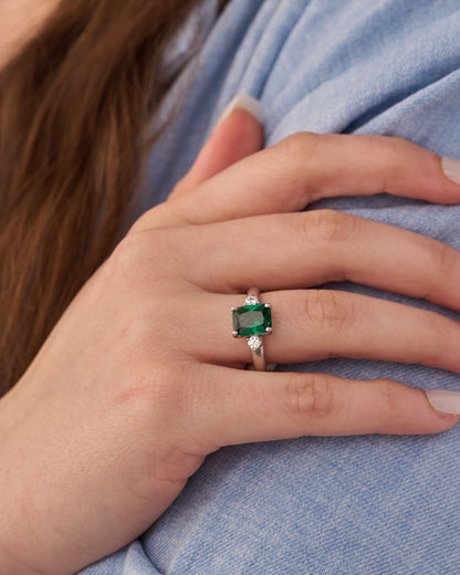 Viorette statement ring in 925 sterling silver with a large emerald-cut stone