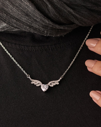 Viorette winged-heart necklace in 925 sterling silver with white zircon stones