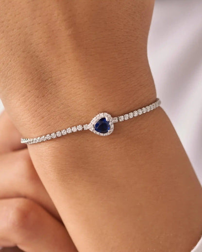 Viorette heart tennis bracelet in 925 sterling silver with blue heart stones