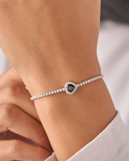 Viorette heart tennis bracelet in 925 sterling silver with black heart stones