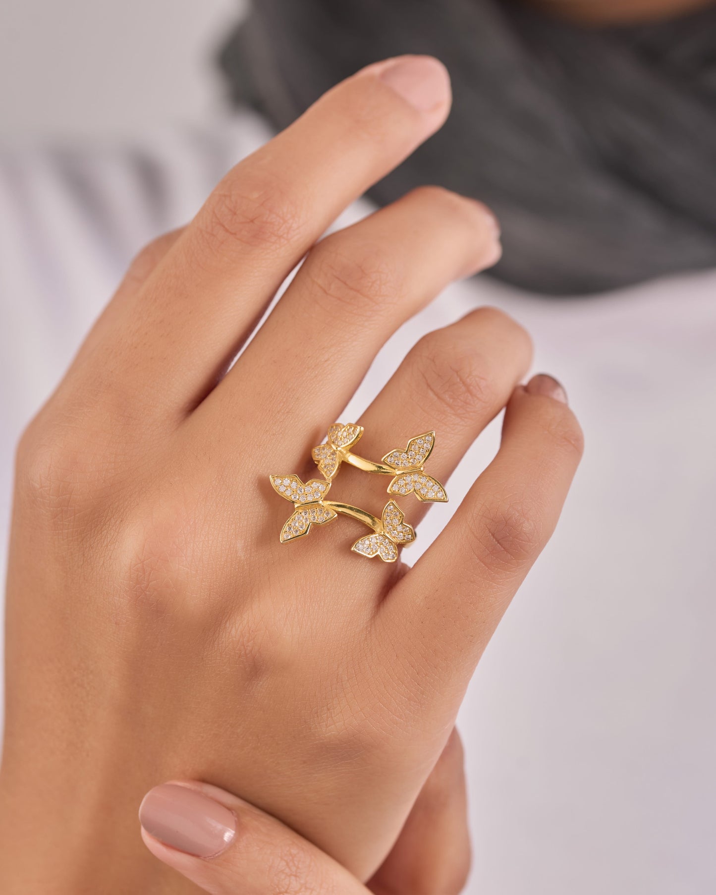 Viorette butterfly ring in gold-plated 925 sterling silver with a butterfly design