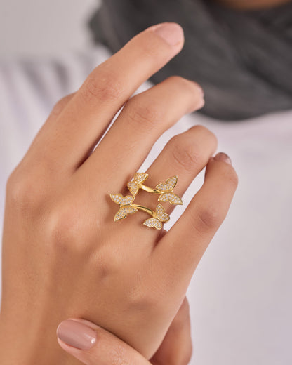 Viorette butterfly ring in gold-plated 925 sterling silver with a butterfly design