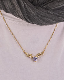 Viorette winged-heart necklace in gold-plated 925 sterling silver with a lavender heart stone