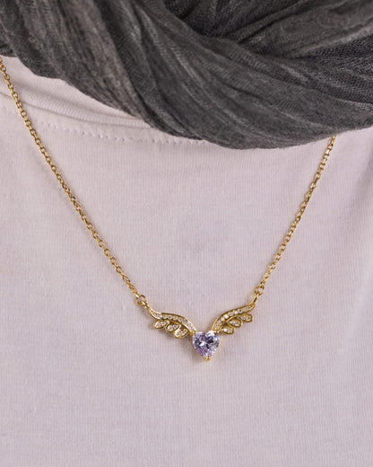 Viorette winged-heart necklace in gold-plated 925 sterling silver with a lavender heart stone