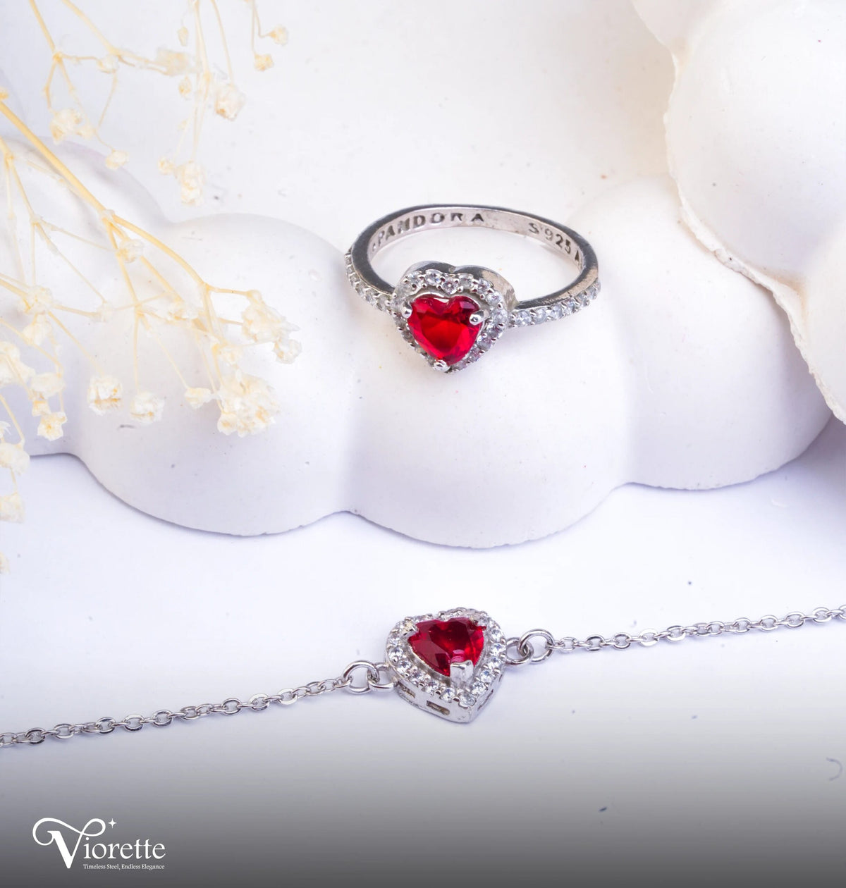 Red Heart Bracelet & Ring Set