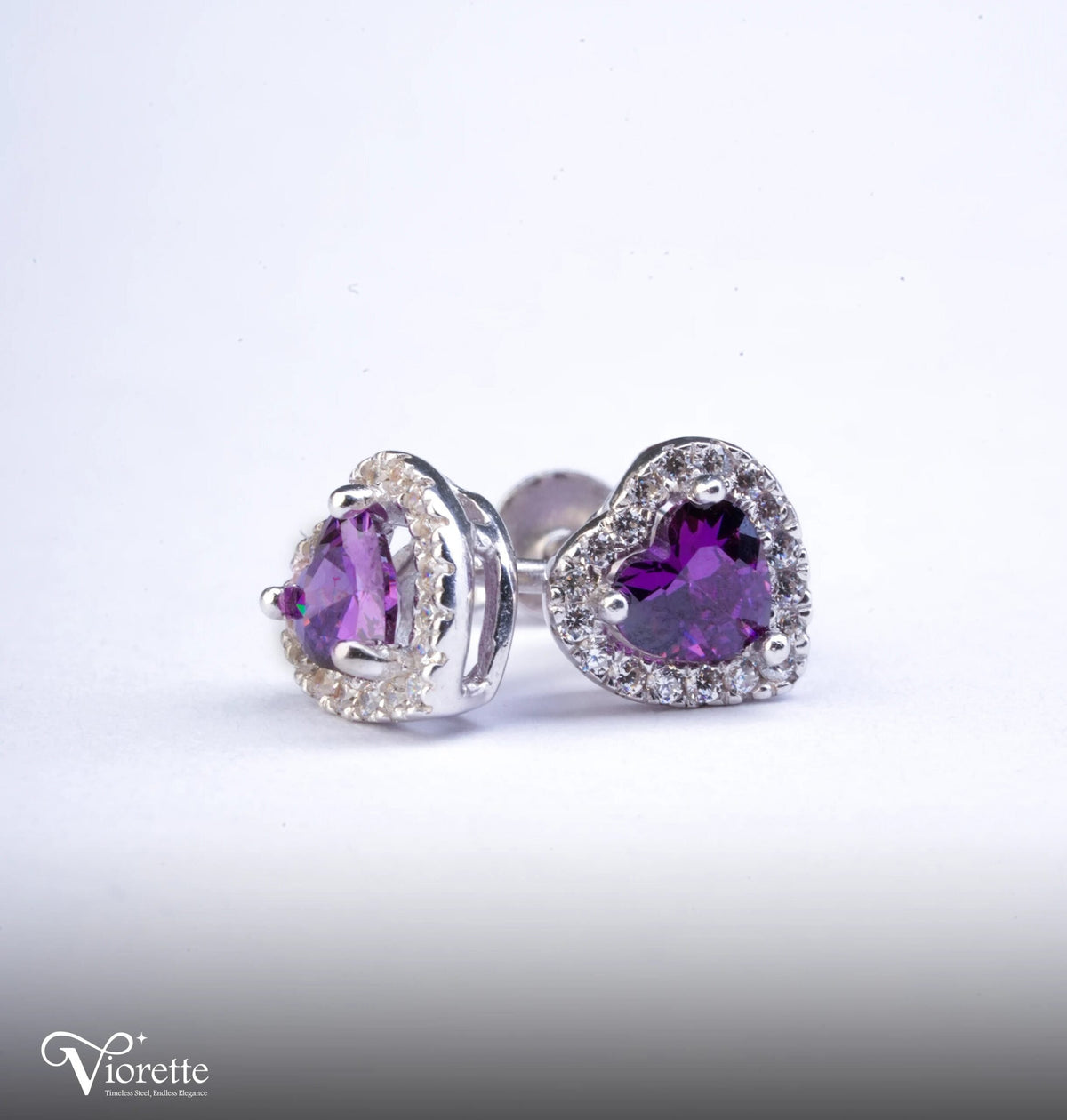 Amethyst Heart Silver Earrings