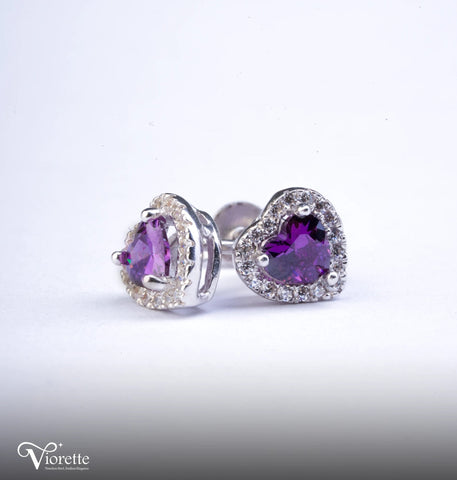 Amethyst Heart Silver Earrings