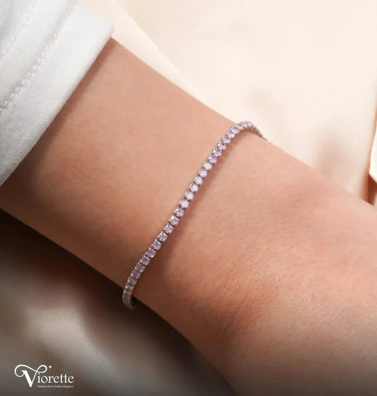 2mm Pink Tennis Silver Bracelet