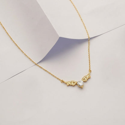 Viorette winged-heart necklace in gold-plated 925 sterling silver with white zircon stones