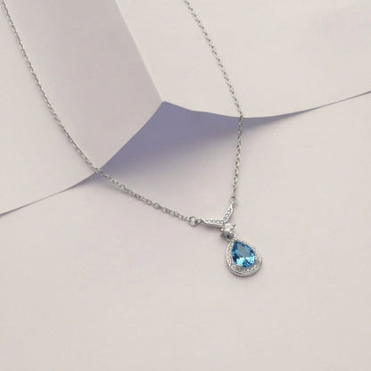 Viorette Goutte teardrop necklace in 925 sterling silver with a sky-blue stone