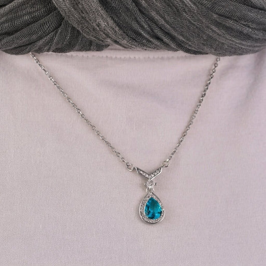 Viorette Goutte teardrop necklace in 925 sterling silver with a sky-blue stone