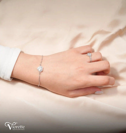 Viorette matching 925 sterling silver bracelet and ring set featuring clear crystal hearts