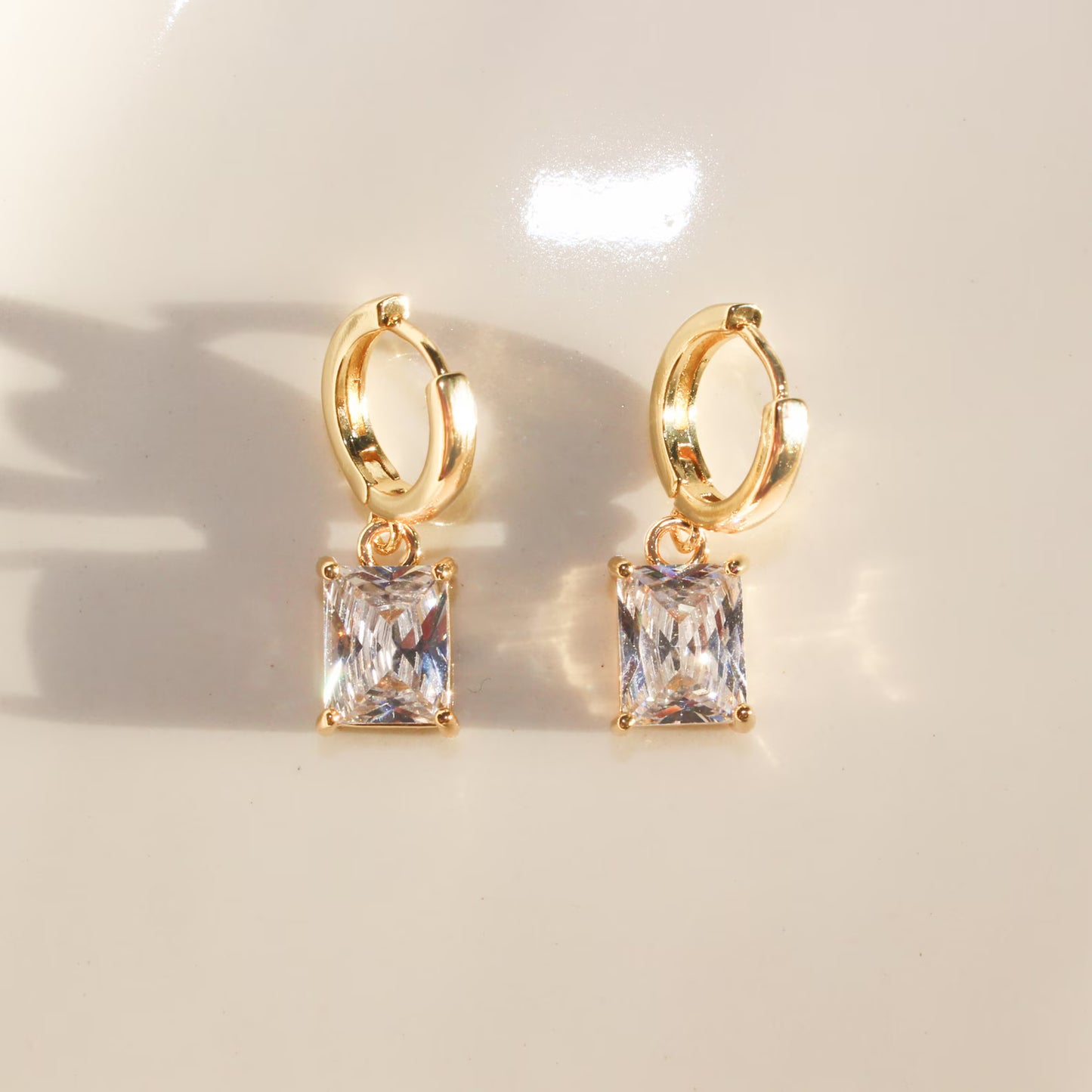 White Zircon Gold Huggie Drop Earrings