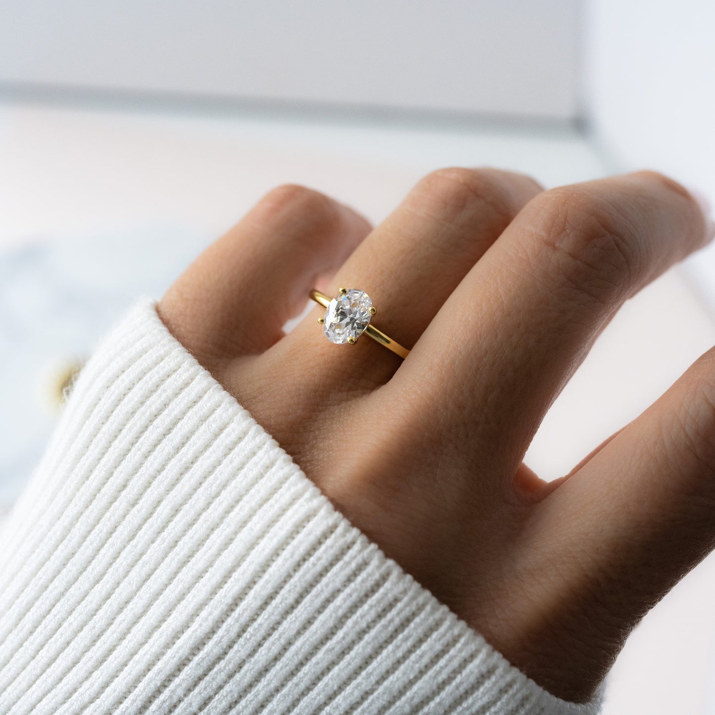 Gold Plated Oval Solitaire Ring