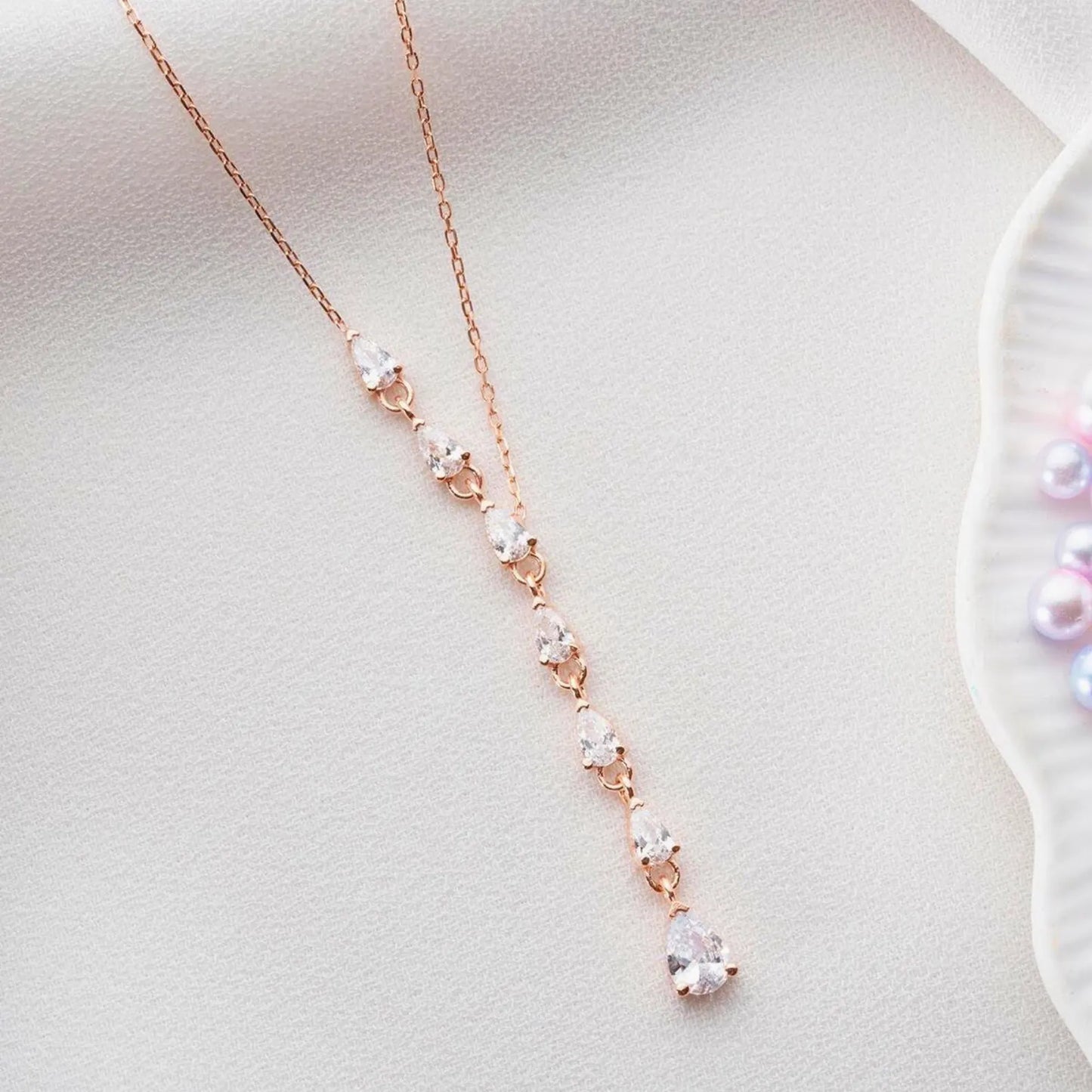 Rose Gold Teardrop Lariat Y Necklace