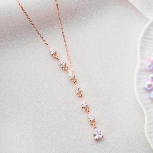 Rose Gold Teardrop Lariat Y Necklace