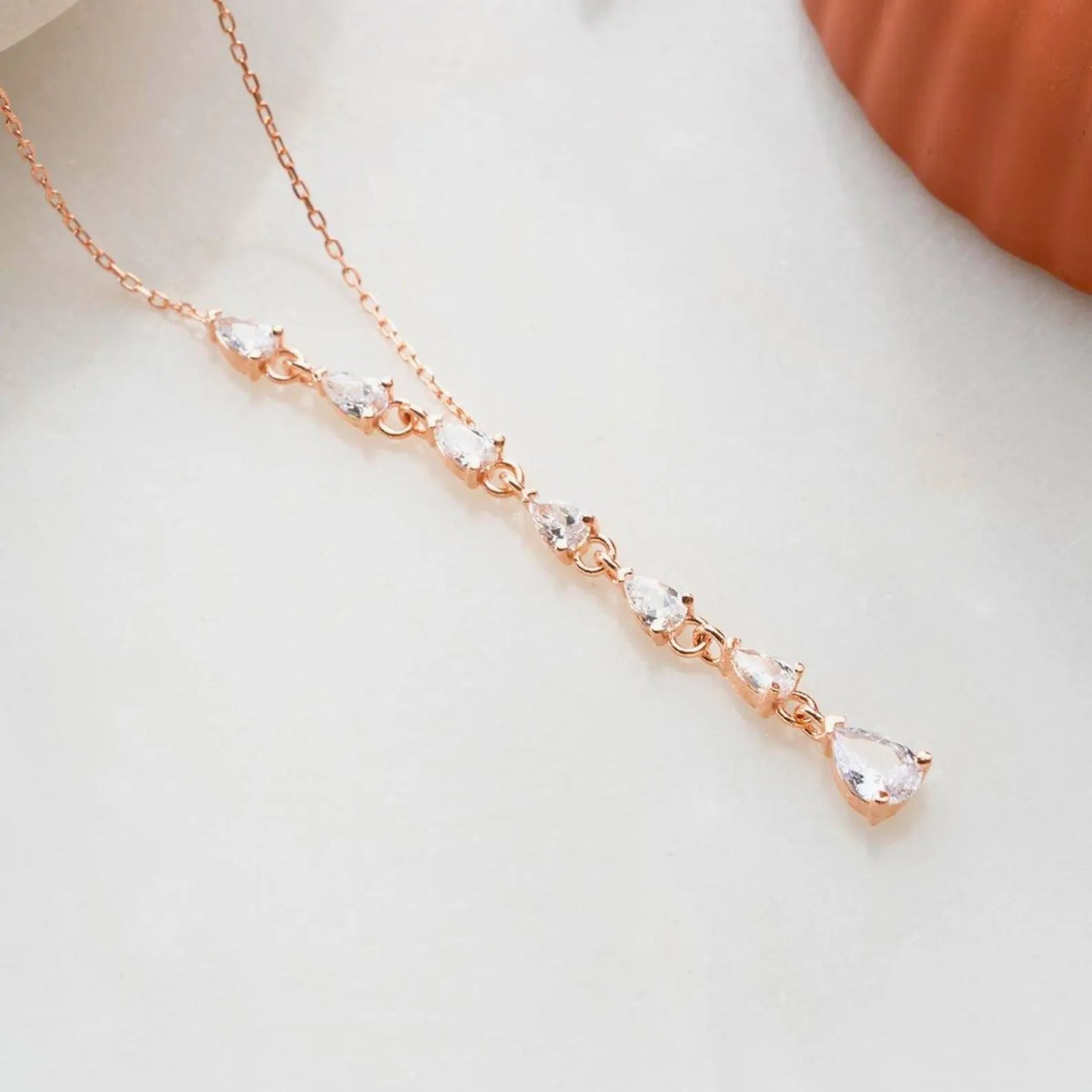 Rose Gold Teardrop Lariat Y Necklace