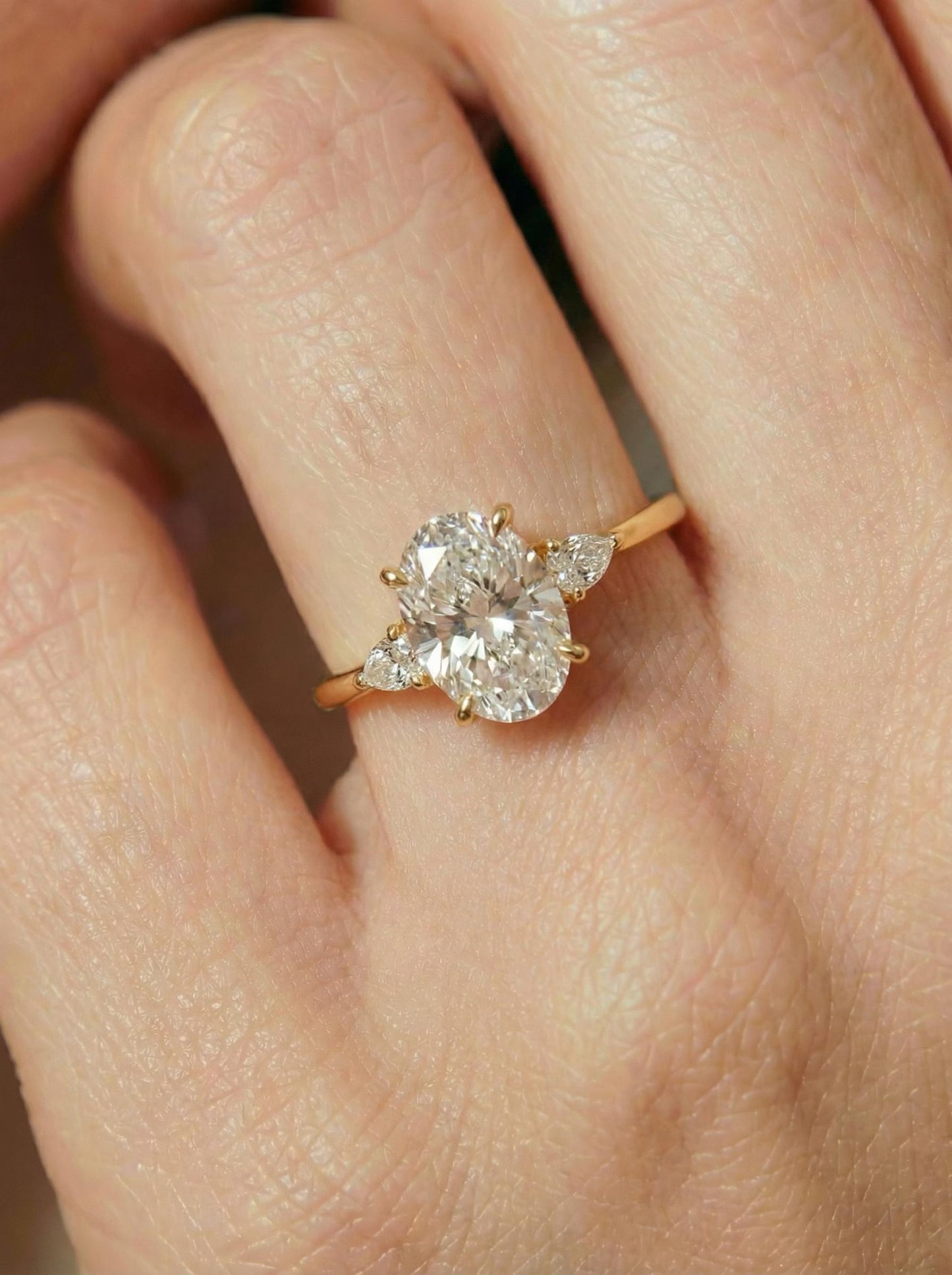 Gold-Plated Oval Three-Stone Ring