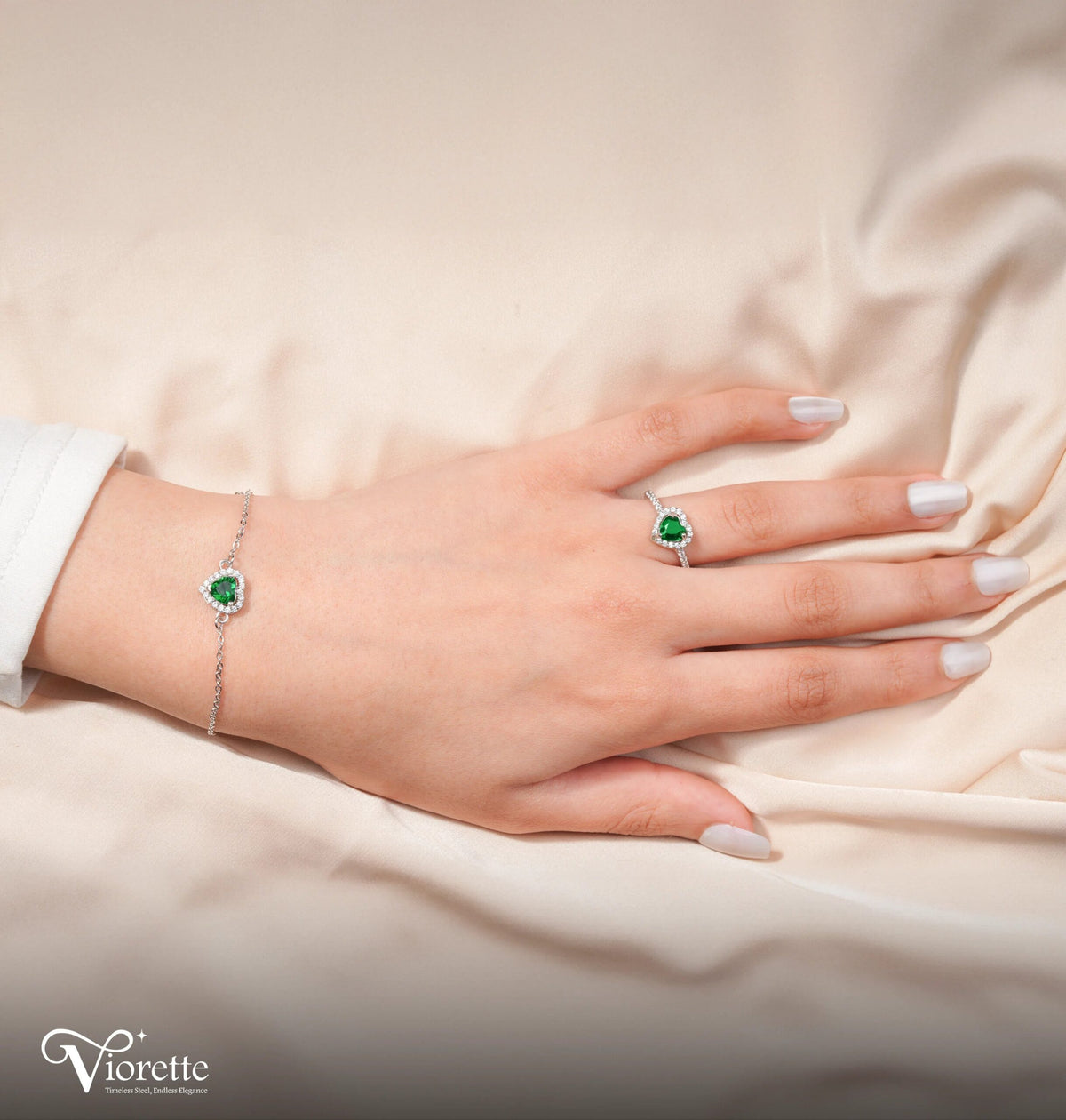 Green Heart Bracelet & Ring Set