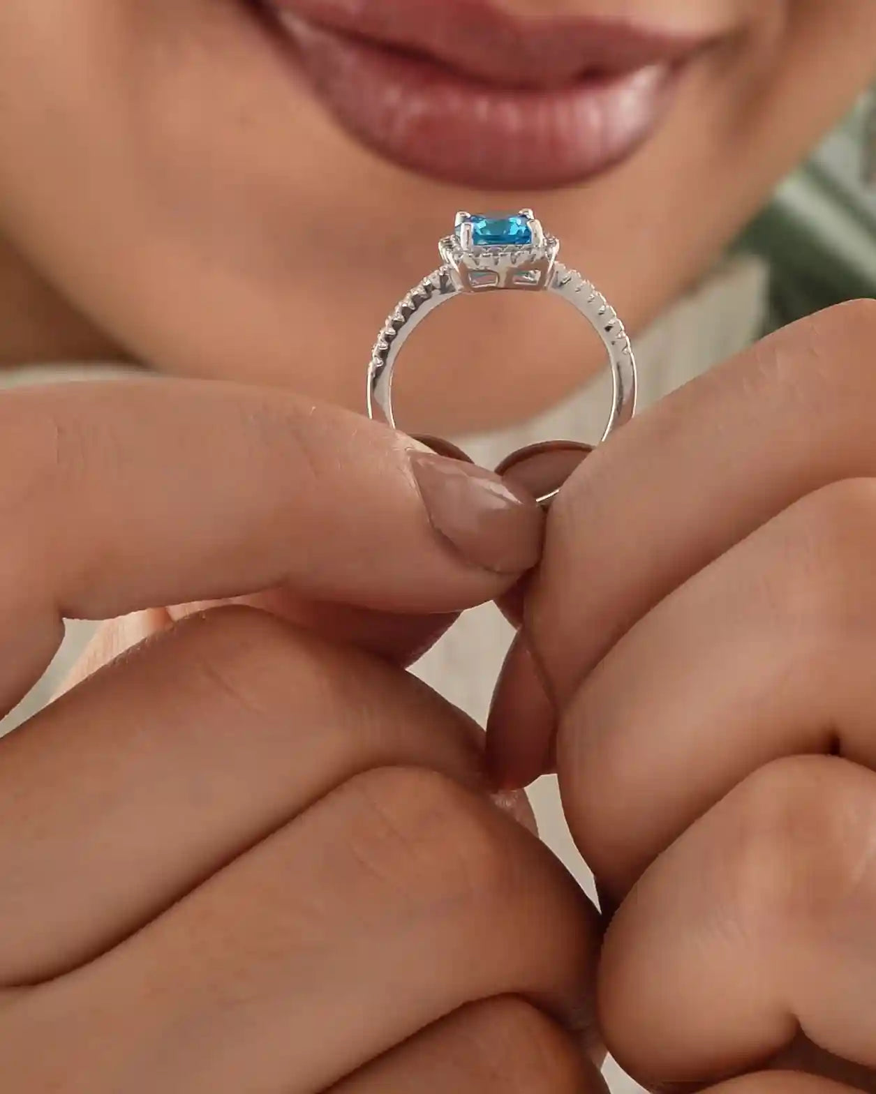 Sky Blue Halo Silver Ring