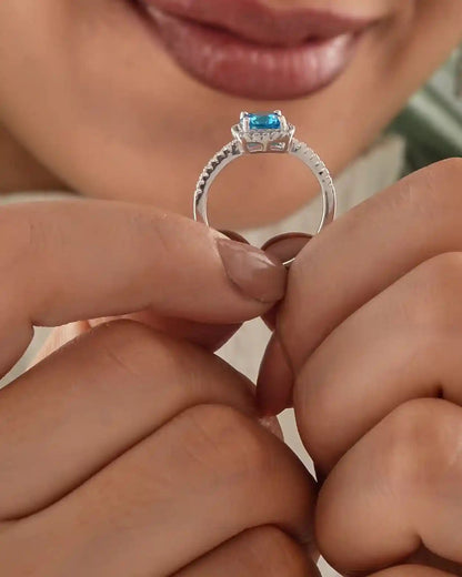 Sky Blue Halo Silver Ring