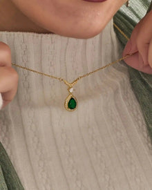 Emerald Teardrop Gold-Plated Silver Necklace