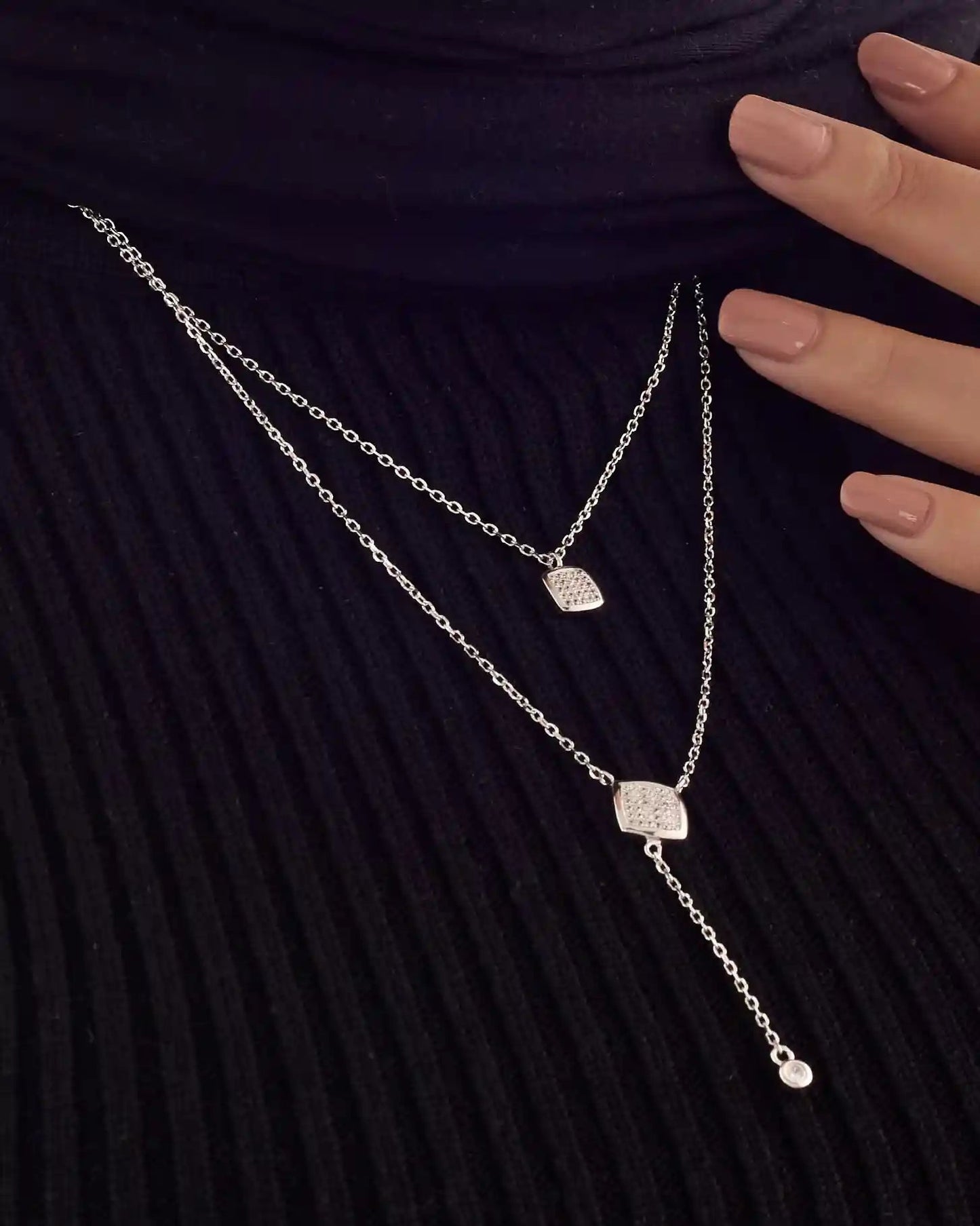 Viorette layered necklace in 925 sterling silver with square pendants