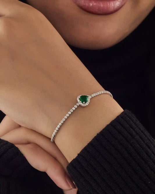 Emerald Heart Silver Tennis Bracelet