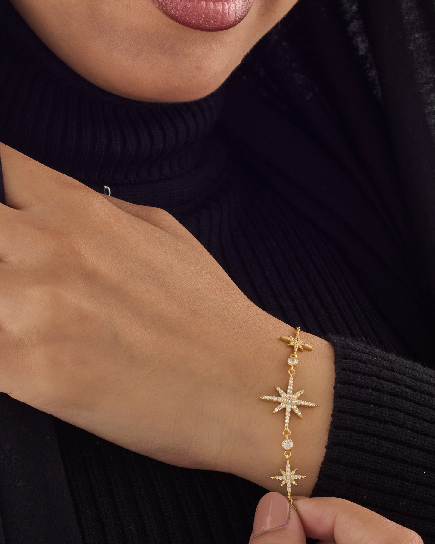 Viorette Celestial Star bracelet in gold-plated 925 sterling silver with star charms