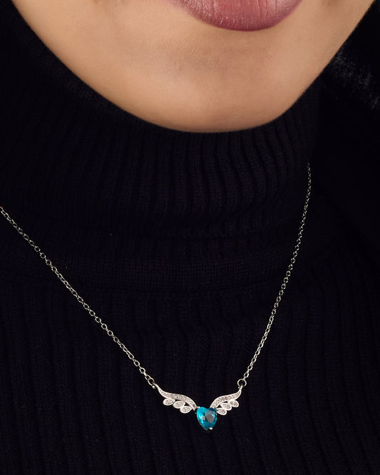 Viorette winged-heart necklace in 925 sterling silver with an angelic winged-heart pendant