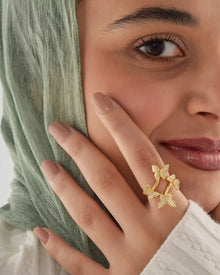 Golden Butterfly Silver Ring