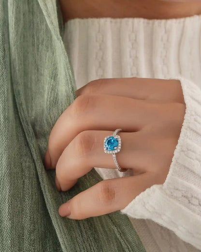 Sky Blue Halo Silver Ring