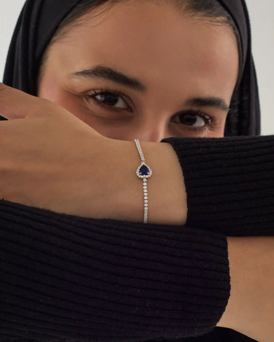 Blue Heart Silver Tennis Bracelet