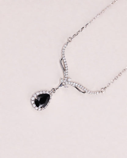 Viorette Radiance teardrop necklace in 925 sterling silver with a black zircon teardrop pendant